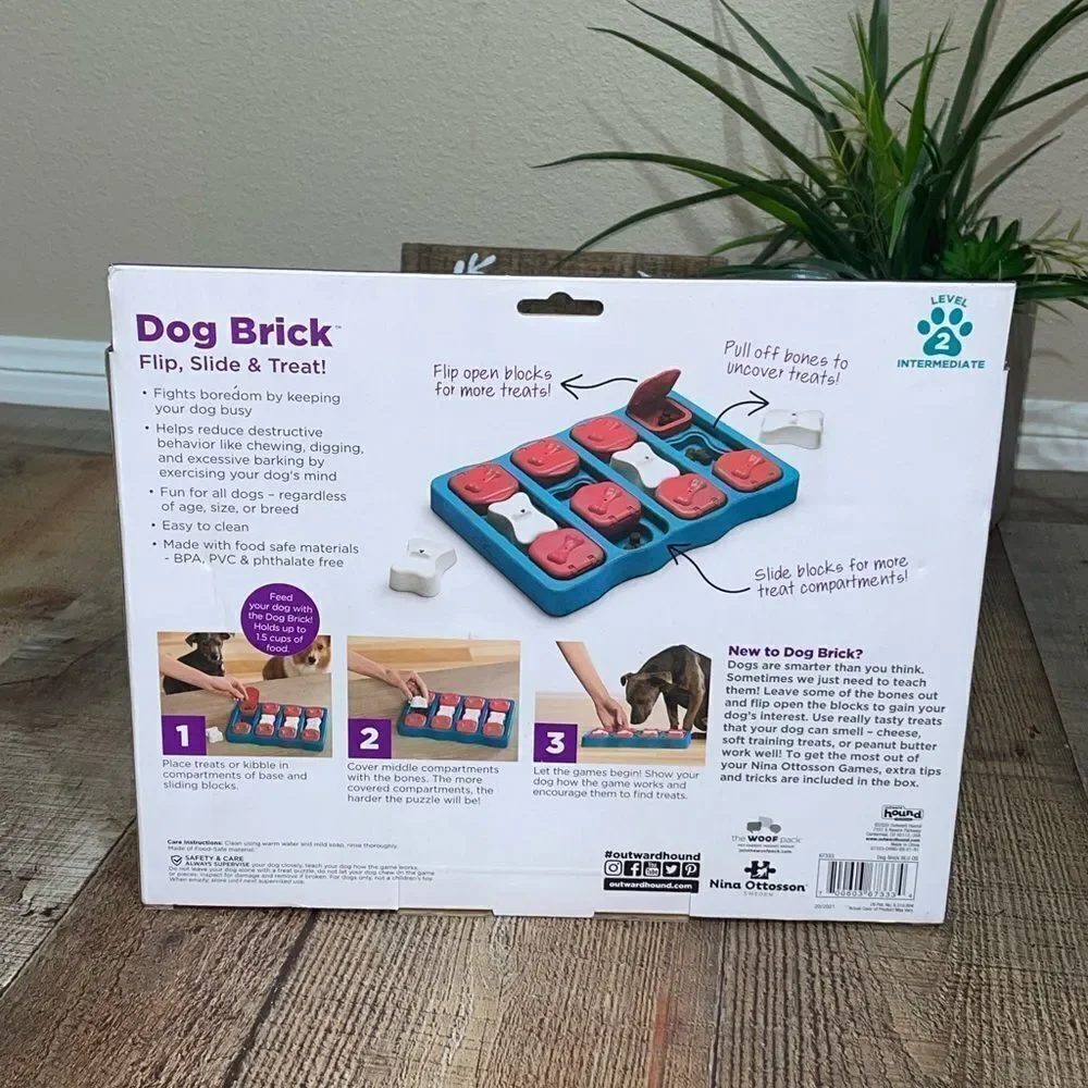 Dog Brick Tap and Flip Treat Puzzle Game Box Dog Toy New